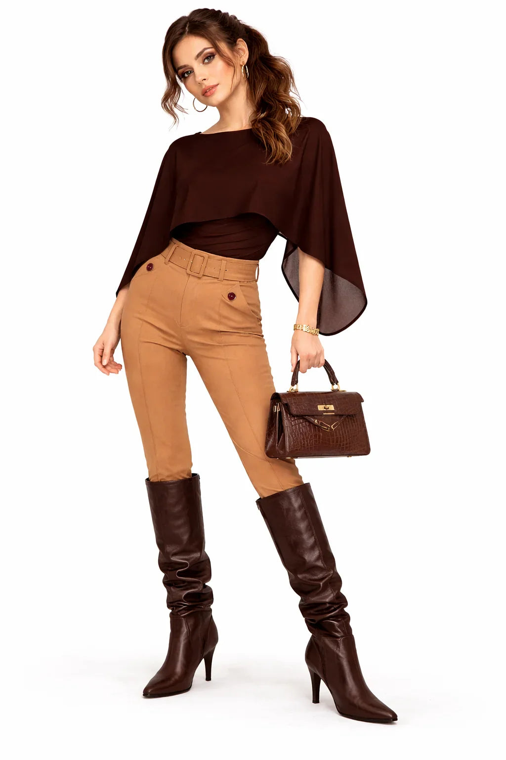 Steal This Chic Chocolate & Camel Elegant Outfit Under $180